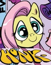 Size: 630x805 | Tagged: safe, idw, character:fluttershy, caption, expand dong, honk, image macro, solo