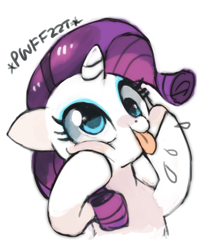 Size: 466x559 | Tagged: dead source, safe, artist:suikuzu, character:rarity, species:pony, species:unicorn, blep, cute, derp, drool, female, floppy ears, funny face, majestic as fuck, mare, onomatopoeia, pwffzzt, rarara, raribetes, raspberry, raspberry noise, silly, silly pony, simple background, smiling, solo, squishy cheeks, tongue out, white background