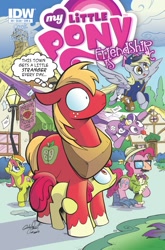 Size: 1000x1518 | Tagged: safe, idw, character:apple bloom, character:big mcintosh, character:derpy hooves, character:pinkie pie, character:screwball, species:earth pony, species:pony, clothing, comic, cover, hat, lamppost, leg hug, male, propeller hat, stallion, sweetcream scoops, swirly eyes