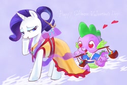 Size: 1417x945 | Tagged: safe, artist:amy30535, character:rarity, character:spike, ship:sparity, chinese valentine's day, clothing, dress, female, hairpin, heart, heart eyes, male, pixiv, shipping, straight, wingding eyes