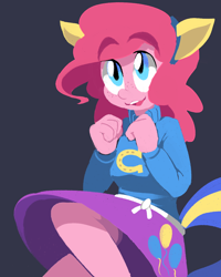 Size: 1024x1280 | Tagged: safe, artist:karzahnii, character:pinkie pie, equestria girls:equestria girls, g4, my little pony:equestria girls, clothing, freckles, skirt, solo, sweater, thick eyebrows, wondercolts