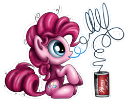 Size: 900x722 | Tagged: safe, artist:xioade, character:pinkie pie, species:earth pony, species:pony, crazy straw, drink, filly, simple background, soda, solo, straw, white background