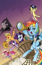 Size: 825x1275 | Tagged: safe, artist:brendahickey, idw, character:applejack, character:fluttershy, character:pinkie pie, character:rainbow dash, character:rarity, character:twilight sparkle, clothing, cover, mane six, pirate