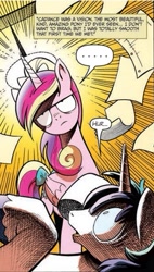 Size: 293x515 | Tagged: safe, edit, idw, character:princess cadance, character:shining armor, ..., cadance was a vision, face, grumpy, meme