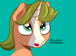 Size: 1240x920 | Tagged: safe, artist:cosmonaut, idw, species:pony, species:unicorn, bald face, bust, gaffer, green background, male, portrait, simple background, solo, stallion