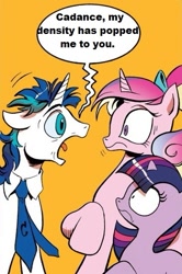 Size: 365x549 | Tagged: safe, idw, character:princess cadance, character:shining armor, character:twilight sparkle, back to the future, dishevelled, exploitable meme, meme, screaming armor, younger