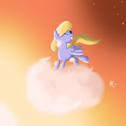 Size: 900x900 | Tagged: safe, artist:lolepopenon, character:cloud kicker, species:pegasus, species:pony, cloud, female, mare, on a cloud, one eye closed, sky, smiling, solo, wink
