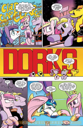 Size: 900x1384 | Tagged: safe, idw, official comic, character:diamond rose, character:fluttershy, character:lemony gem, character:princess cadance, character:shining armor, species:alicorn, species:earth pony, species:pegasus, species:pony, species:unicorn, buck withers, clothing, comic, dialogue, female, flank thrasher, idw advertisement, jacket, male, mare, neigh anything, preview, speech bubble, stallion
