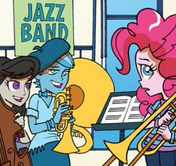 Size: 335x315 | Tagged: safe, idw, character:octavia melody, character:pinkie pie, my little pony:equestria girls, cello, flynta quartz, musical instrument, sousaphone, trombone, trumpet