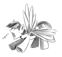 Size: 700x642 | Tagged: safe, artist:xioade, character:twilight sparkle, character:twilight sparkle (alicorn), species:alicorn, species:pony, female, mare, monochrome, sketch, solo, yawn