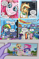Size: 1048x1608 | Tagged: safe, idw, character:applejack, character:cherry crash, character:cloudy kicks, character:fluttershy, character:pinkie pie, character:rainbow dash, character:rarity, character:twilight sparkle, g4, my little pony:equestria girls, background human, cherry crash, cloudy kicks, comic, mane six