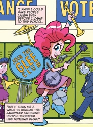 Size: 522x711 | Tagged: safe, idw, character:pinkie pie, my little pony:equestria girls, banjo, bass drum, chimes, clarinet, cymbals, harmonica, musical instrument, one-man band, trumpet