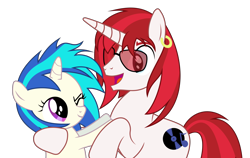 Size: 6000x3784 | Tagged: safe, artist:masem, idw, character:dj pon-3, character:vinyl scratch, species:pony, species:unicorn, 33 1-3 lp, absurd resolution, brother and sister, cutie mark, female, filly, hooves, horn, idw showified, long play, male, one eye closed, open mouth, simple background, smiling, solo, stallion, sunglasses, transparent background, vector, younger
