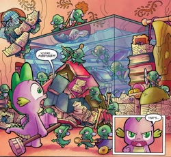 Size: 1040x955 | Tagged: safe, artist:agnesgarbowska, idw, official comic, character:spike, character:twilight sparkle, species:dragon, aquarium, book, broom, comic, dialogue, golden oaks library, idw micro series, male, sea beasts, speech bubble, war