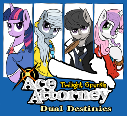 Size: 1000x911 | Tagged: safe, artist:tiki2, artist:xioade, character:octavia melody, character:silver spoon, character:sweetie belle, character:twilight sparkle, ace attorney, apollo justice, athena cykes, older, parody, phoenix wright, simon blackquill