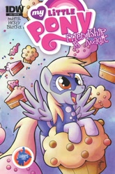 Size: 627x951 | Tagged: safe, idw, character:derpy hooves, species:pegasus, species:pony, cake, cover, cupcake, cute, dawwww, domino mask, female, giant muffin, mare, muffin, superhero