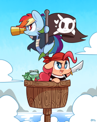 Size: 1000x1250 | Tagged: safe, artist:php56, idw, character:gummy, character:pinkie pie, character:rainbow dash, character:tank, flag, pirate, spyglass