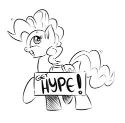 Size: 800x790 | Tagged: safe, artist:xioade, character:pinkie pie, grayscale, hype, monochrome, sign, solo