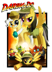 Size: 724x1000 | Tagged: dead source, safe, artist:jiayi, character:daring do, character:flam, character:flim, character:mayor mare, species:earth pony, species:pegasus, species:pony, species:unicorn, flim flam brothers, glasses, goggles, indiana jones, indiana jones and the last crusade, train