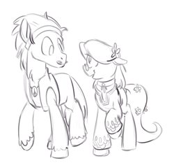 Size: 750x700 | Tagged: safe, artist:goat train, idw, character:flax seed, character:wheat grass, species:earth pony, species:pony, female, male, monochrome, sketch