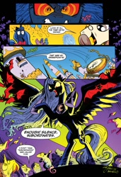 Size: 583x850 | Tagged: safe, idw, character:kibitz, character:princess luna, character:tiberius, species:bat, angry, batman, fire, floppy ears, open mouth, opossum, parody, pocket watch, rearing, robin, smiling, spread wings, watch, wide eyes, wings