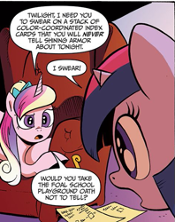 Size: 471x595 | Tagged: safe, idw, character:princess cadance, character:twilight sparkle, filly, foalsitter, out of context, teen princess cadance, teenager