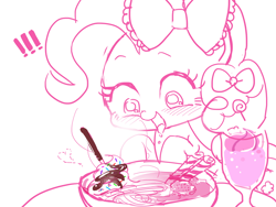 Size: 1024x768 | Tagged: safe, artist:momo, character:pinkie pie, cute, dessert, diapinkes, drink, food, ice cream, solo, table
