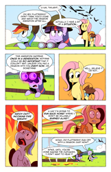 Size: 1280x1978 | Tagged: safe, artist:karzahnii, character:fluttershy, character:rainbow dash, character:spike, character:twilight sparkle, character:whimsey weatherbe, g3.5, apron, binoculars, clothing, comic, g3.5 to g4, generation leap, observer, tales from ponyville