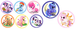 Size: 1024x384 | Tagged: safe, artist:amy30535, character:applejack, character:fluttershy, character:pinkie pie, character:princess celestia, character:princess luna, character:rainbow dash, character:rarity, character:twilight sparkle, cewestia, female, filly, filly applejack, filly fluttershy, filly pinkie pie, filly rainbow dash, filly rarity, filly twilight sparkle, mane six, woona, younger