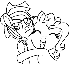 Size: 706x636 | Tagged: safe, artist:whitediamonds, character:applejack, character:pinkie pie, ship:applepie, eyes closed, female, friendshipping, frown, grin, hug, lesbian, monochrome, shipping, smiling, trace