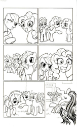Size: 303x499 | Tagged: safe, idw, character:applejack, character:pinkie pie, line drawing, marine sandwich, monochrome