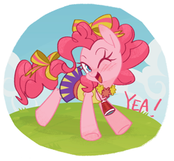 Size: 700x646 | Tagged: safe, artist:qpqp, character:pinkie pie, species:earth pony, species:pony, cheerleader, clothing, cute, diapinkes, female, mare, one eye closed, open mouth, pom pom, skirt, solo, tank top, wink