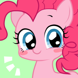 Size: 405x405 | Tagged: dead source, safe, artist:momo, character:pinkie pie, species:pony, avatar, blush sticker, blushing, cute, diapinkes, female, green background, icon, looking at you, simple background, solo