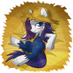 Size: 800x794 | Tagged: safe, artist:qpqp, character:rarity, episode:simple ways, g4, my little pony: friendship is magic, bedroom eyes, clothing, farmfilly, hat, looking at you, rarihick, solo