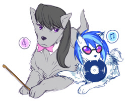 Size: 562x450 | Tagged: safe, artist:megarexetera, character:dj pon-3, character:octavia melody, character:vinyl scratch, species:dog, dogified, species swap