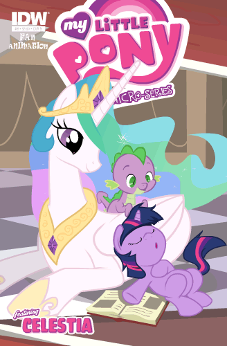 Size: 328x500 | Tagged: safe, artist:alanquest, idw, character:princess celestia, character:spike, character:twilight sparkle, species:alicorn, species:dragon, species:pony, species:unicorn, alanquest is trying to murder us, animated, baby spike, blinking, book, cute, cutelestia, dawwww, eyes closed, female, filly, filly twilight sparkle, hnnng, male, mare, momlestia, on back, prone, sleeping, smiling, snoring, spikabetes, spikelove, twiabetes, weapons-grade cute, younger