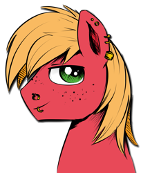 Size: 793x974 | Tagged: safe, artist:xioade, edit, editor:vb, character:big mcintosh, species:earth pony, species:pony, earring, freckles, lip ring, looking at you, male, nose ring, piercing, profile, smiling, solo, stallion
