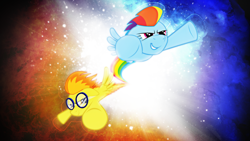 Size: 1920x1080 | Tagged: safe, artist:romus91, artist:titanrising01, artist:vipeydashie, character:rainbow dash, character:spitfire, collaboration, flying, goggles, lens flare, vector, wallpaper