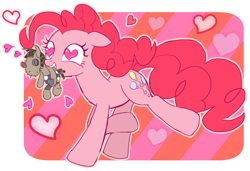Size: 800x548 | Tagged: safe, artist:momo, character:pinkie pie, character:smarty pants, cute, diapinkes, heart, heart eyes, in love, mind control, mouth hold, out of frame, running, solo, want it need it, wingding eyes