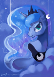 Size: 800x1128 | Tagged: safe, artist:amy30535, character:princess luna, looking at you, moon, sample, solo, stars, wip