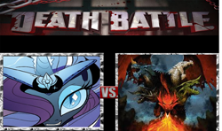 Size: 912x540 | Tagged: safe, idw, character:nightmare rarity, character:rarity, death battle, dungeons and dragons, exploitable meme, eyeshadow, forgotten realms, meme, tiamat