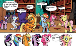 Size: 800x490 | Tagged: safe, idw, character:applejack, character:fluttershy, character:pinkie pie, character:rainbow dash, character:rarity, character:twilight sparkle, character:twilight sparkle (alicorn), species:alicorn, species:pony, exploitable meme, female, mane 6 interests, mane six, mare, meme