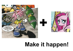 Size: 756x529 | Tagged: safe, idw, character:pinkamena diane pie, character:pinkie pie, amy rose, archie comics, dark mirror universe, equestria-3, exploitable meme, make it happen, meme, rosy the rascal, sonic the hedgehog (series)