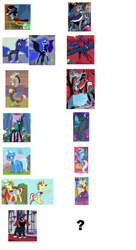 Size: 1184x2169 | Tagged: safe, idw, character:discord, character:flam, character:flim, character:good king sombra, character:king sombra, character:lord tirek, character:nightmare moon, character:princess luna, character:queen chrysalis, character:trixie, character:twilight sparkle, character:twilight sparkle (alicorn), species:alicorn, species:changeling, species:flutter pony, species:pony, episode:twilight's kingdom, g4, my little pony: friendship is magic, analysis, antagonist, captain goodguy, comparison, discord the chaos guy, evil celestia, evil luna, flim flam brothers, mirror universe, race swap, reversalis, trixiecorn