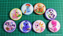 Size: 800x467 | Tagged: safe, artist:amy30535, character:applejack, character:fluttershy, character:pinkie pie, character:princess celestia, character:princess luna, character:rainbow dash, character:rarity, character:twilight sparkle, badge, buttons, cewestia, cute, female, filly, filly applejack, filly fluttershy, filly pinkie pie, filly rainbow dash, filly rarity, filly twilight sparkle, mane six, photo, woona, younger