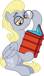 Size: 1737x3000 | Tagged: safe, artist:katequantum, idw, character:derpy hooves, species:pegasus, species:pony, alternate hairstyle, book, bright eyes (mirror universe), dark mirror universe, female, glasses, mare, mirror universe, solo