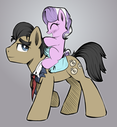 Size: 783x855 | Tagged: safe, artist:arcum42, artist:xioade, character:diamond tiara, character:filthy rich, species:earth pony, species:pony, blank flank, colored, cute, diamondbetes, equestria's best father, father and child, father and daughter, female, male, missing accessory, ponies riding ponies, riding