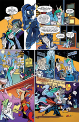 Size: 630x969 | Tagged: safe, idw, character:discord, character:good king sombra, character:king sombra, character:princess celestia, character:star swirl the bearded, ship:celestibra, artemis luna, captain goodguy, evil luna, female, idw advertisement, male, preview, shipping, sir discord, straight