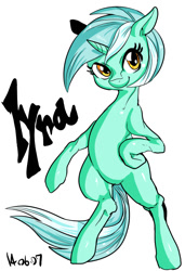Size: 673x983 | Tagged: safe, artist:nekubi, character:lyra heartstrings, species:pony, bipedal, simple background, solo