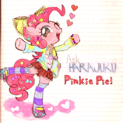 Size: 738x738 | Tagged: safe, artist:momo, character:pinkie pie, askharajukupinkiepie, cute, diapinkes, harajuku, lined paper, pixiv, solo, traditional art